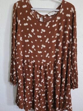 Janette Plus Rust Brown Floral Baby Doll Dress